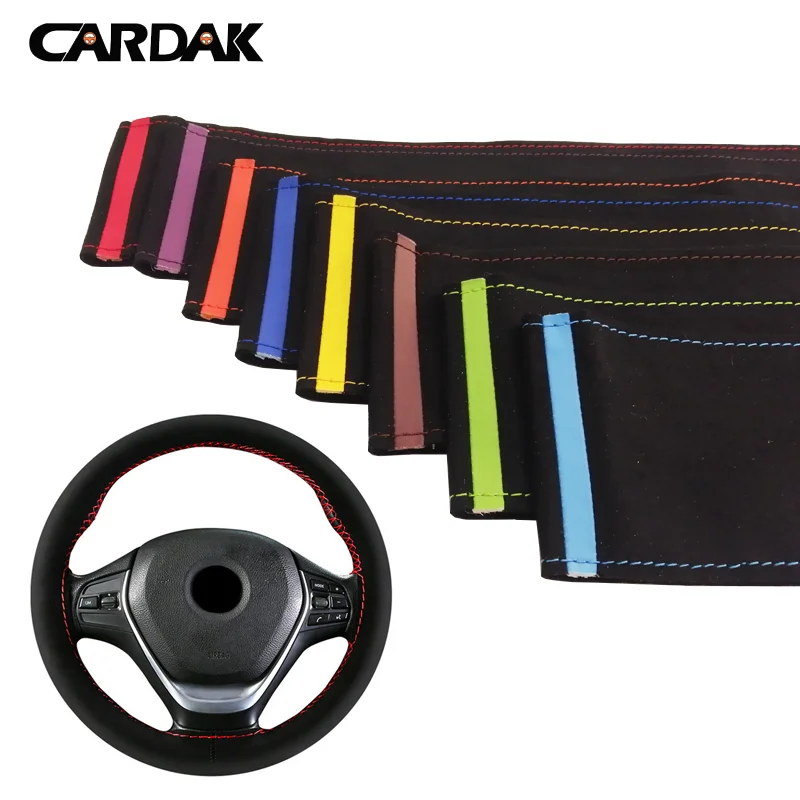 

Black Suede Braid On Steering Wheel Car Steering Wheel Cover Diameter 14.6inch / 38cm Auto Car Accessories