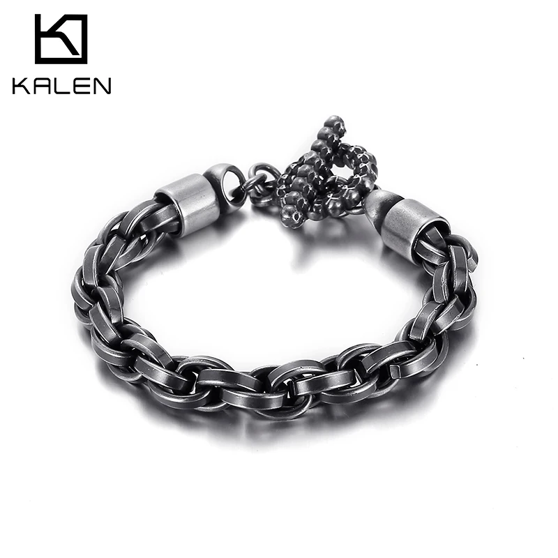 

Kalen Trend 9mm Width 4 Color Twisted Chain Combination Link Men's 316L Stainless Steel Bracelet Jewelry