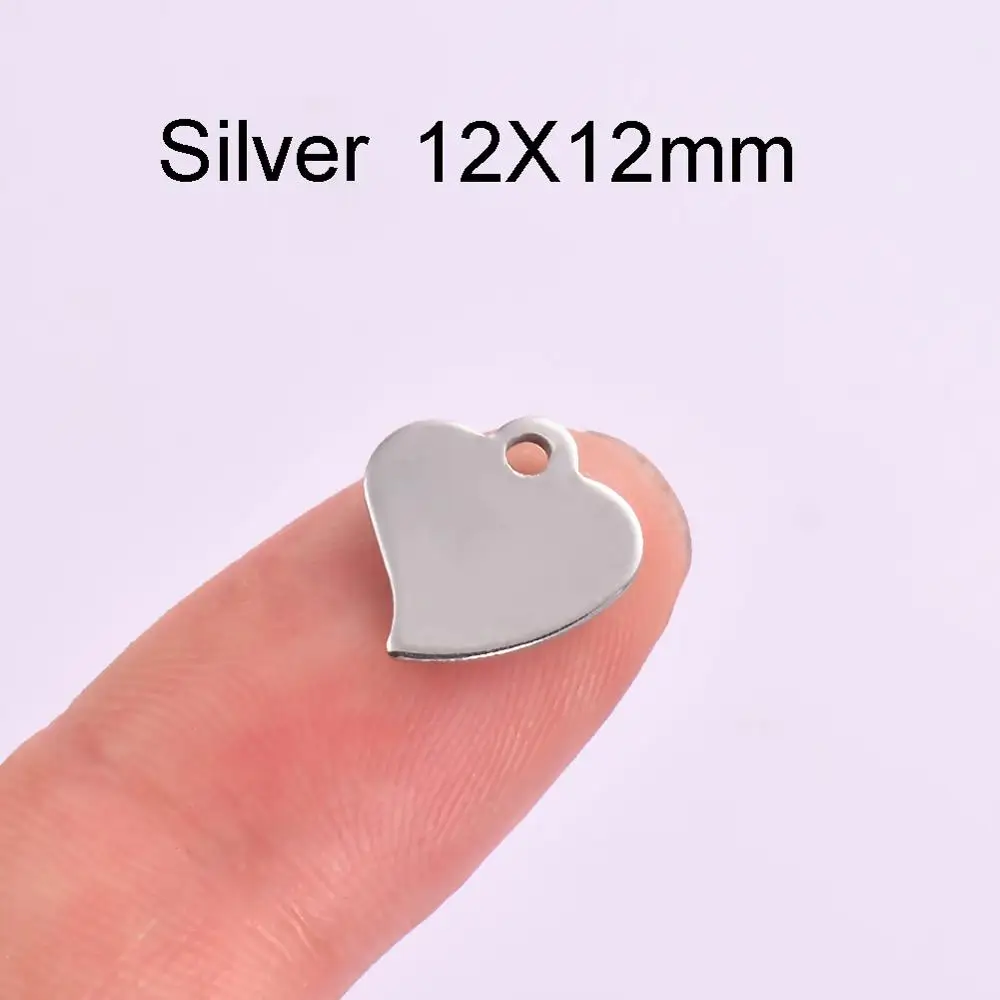 50 قطعة الفولاذ المقاوم للصدأ الفضة والذهب والوردي الذهب لهجة فارغة ختم العلامات قلادة شعار علامة القلب للشعارات لا تشغل اللون