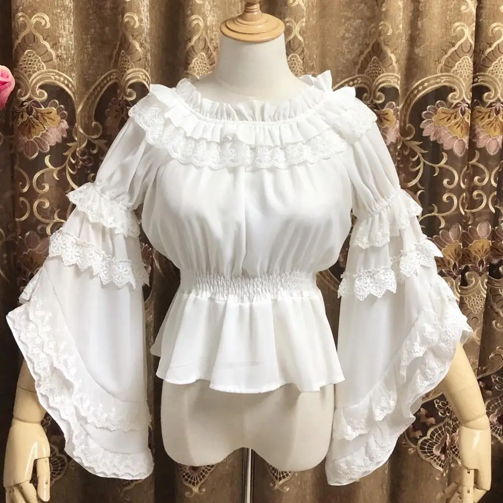 

Chiffon lolita trumpet sleeve shirt retro lace fairy temperament bottoming shirt victorian shirt loose gothic lolita shirt loli