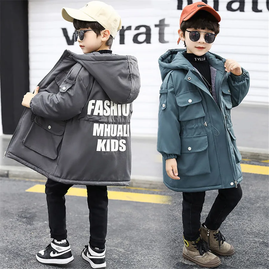 2023 Boys Winter Coat Hooded Thick Warm Long Down Jacket For Boys 5-14 Years Kids Teenage Boy Outerwear Parka