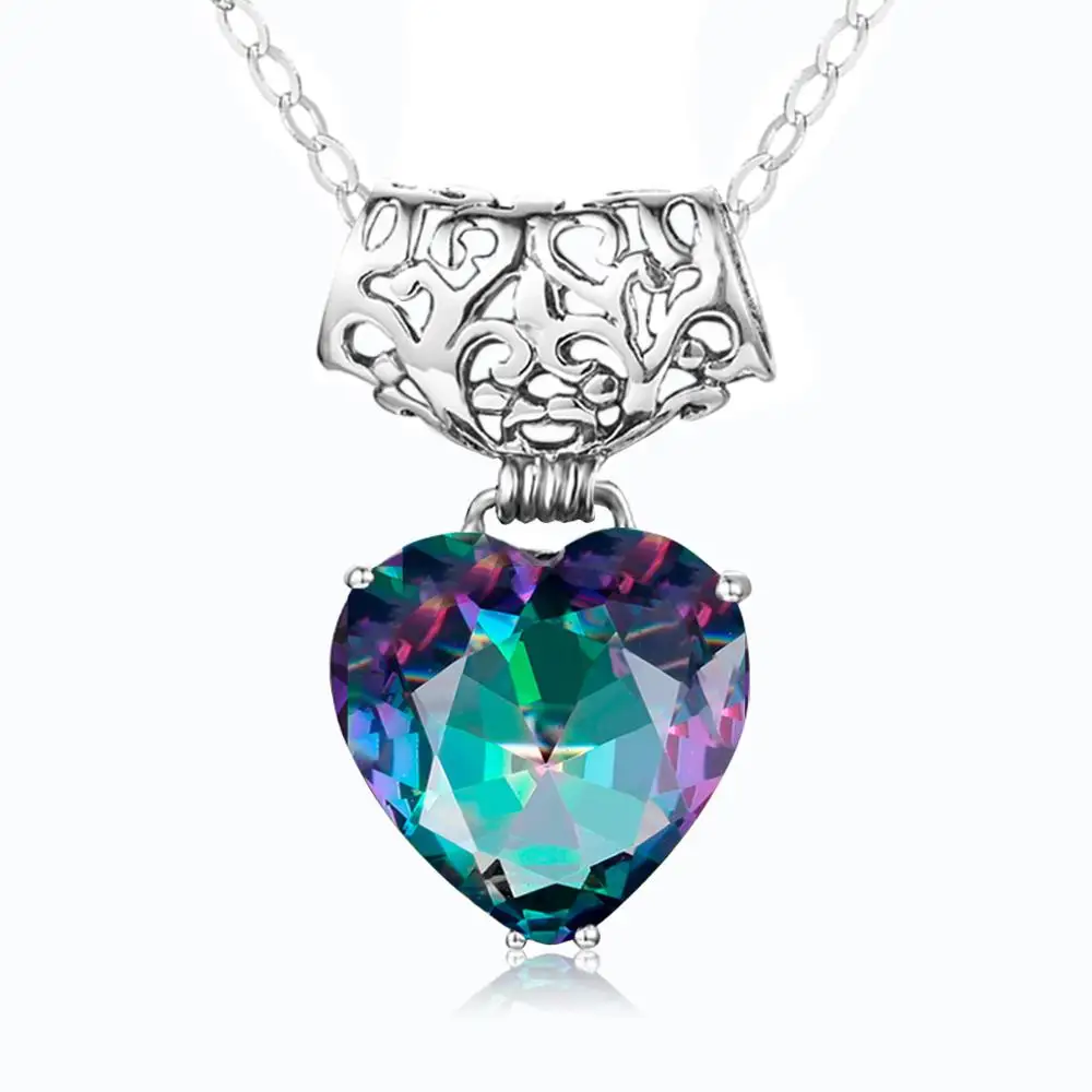 

Szjinao Rainbow Mystic Topaz Sterling Silver Pendants Boho Heart Necklaces Pendant For Women Silver 925 Jewelry Wedding Pingente