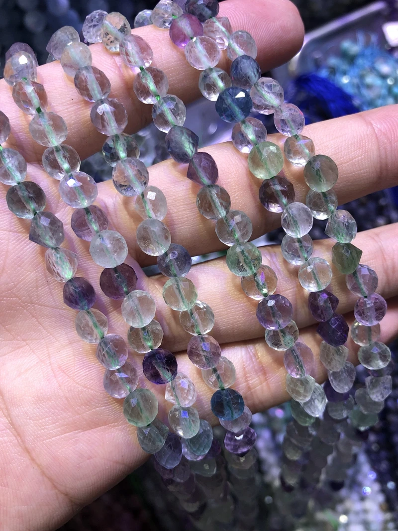 

Wholesale 2string of 15.5" Rainbow Fluorite Bead 6mm Faceted Round Tear Drop Gem Stone Loose Beads for Jewelry