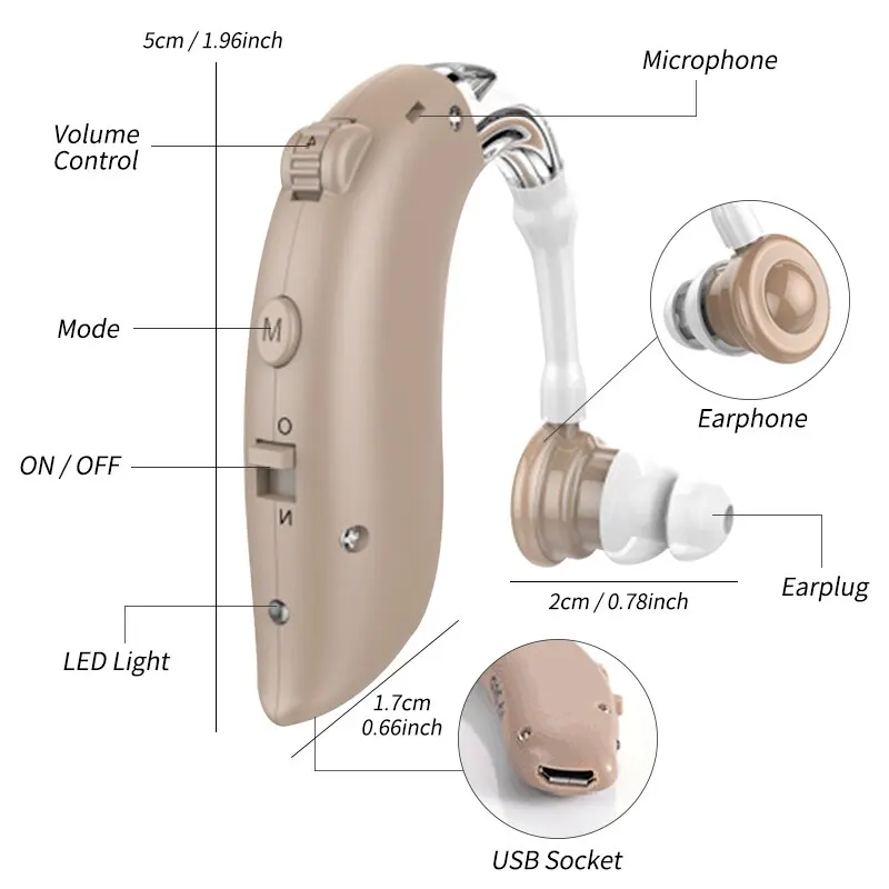 Adjustable Bluetooth Hearing Aid Audiphone Sound Amplifier Deaf Old Man Elderly Listen Music Calls Watching TV Chat