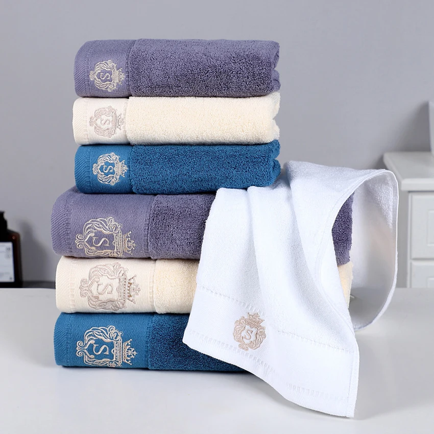 Cotton Luxury Thick Bath Face Towel Crown Embroidery Five Star Hotel Quick-Dry Bath Towels Set Adult Home Bathroom Toalha Toalla