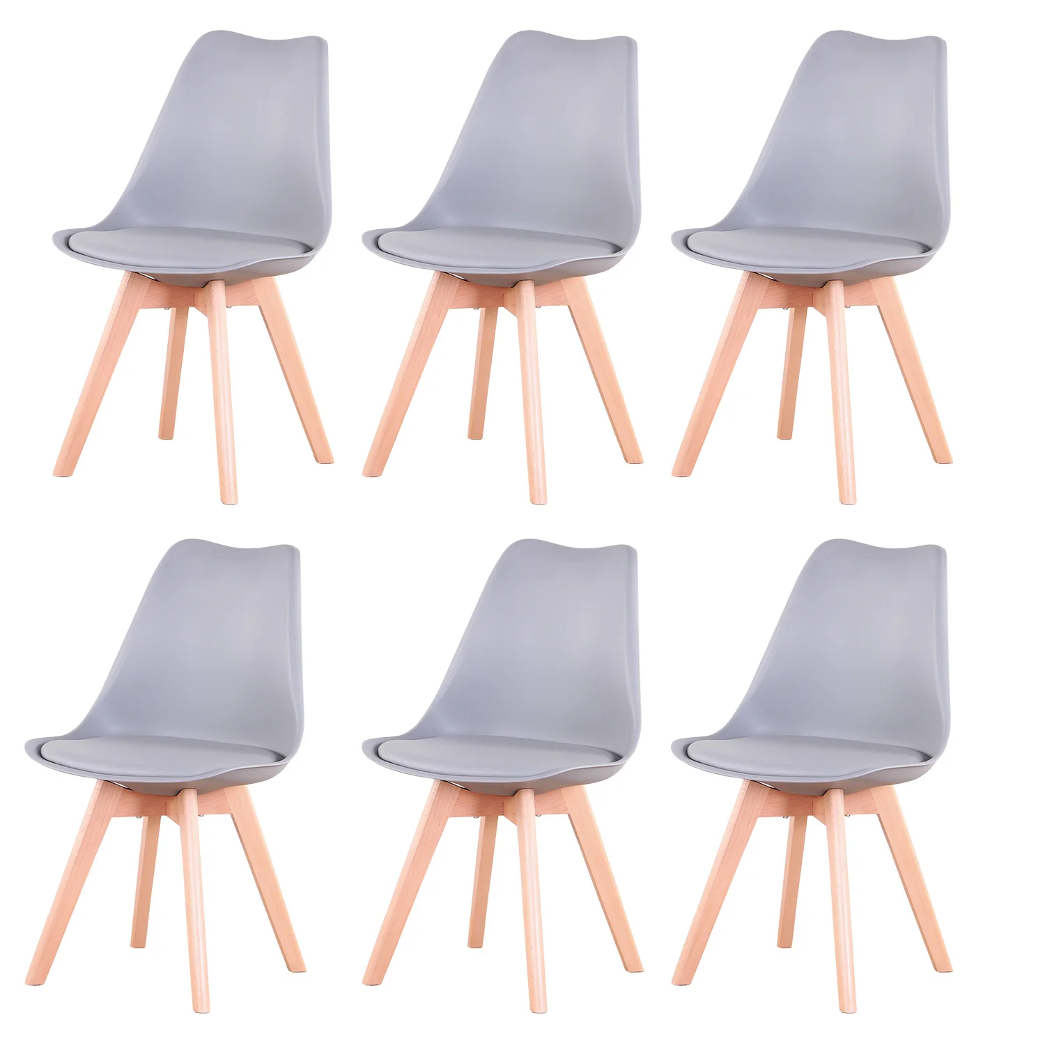 Een set van 6 Scandinavische middeleeuwse eetkamerstoelen PU-gewatteerde zitting Beukenhouten poten Bureaustoelen voor eetkamer slaapkamer balkon restaurant