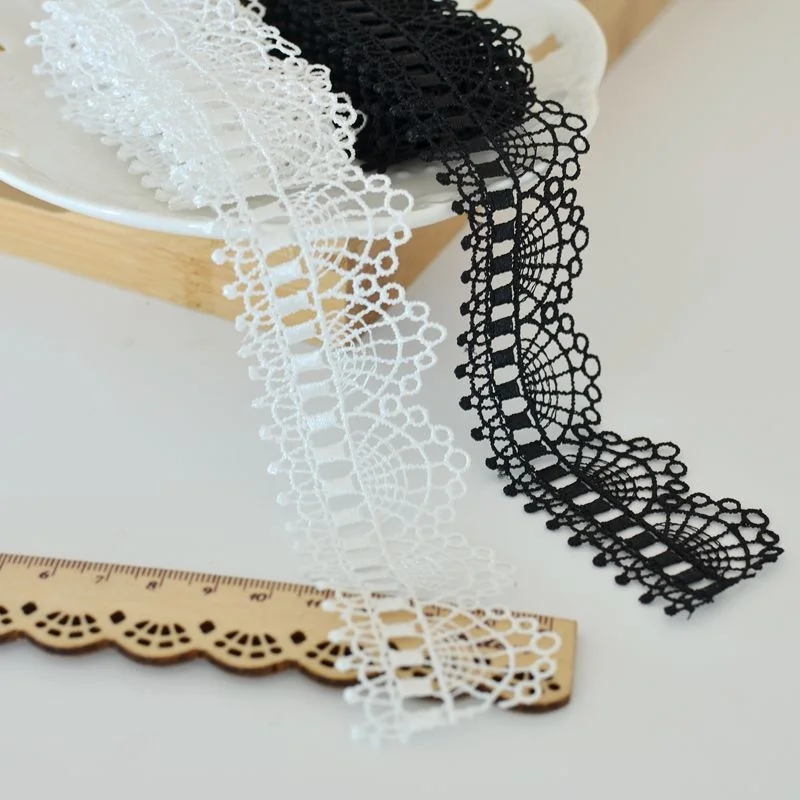 3.7CM Wide White Black Cotton Polyester Fine Embroidery Ribbon Lace Fringe Edge Trim Dress Collar Cuffs Curtain DIY Sewing Decor