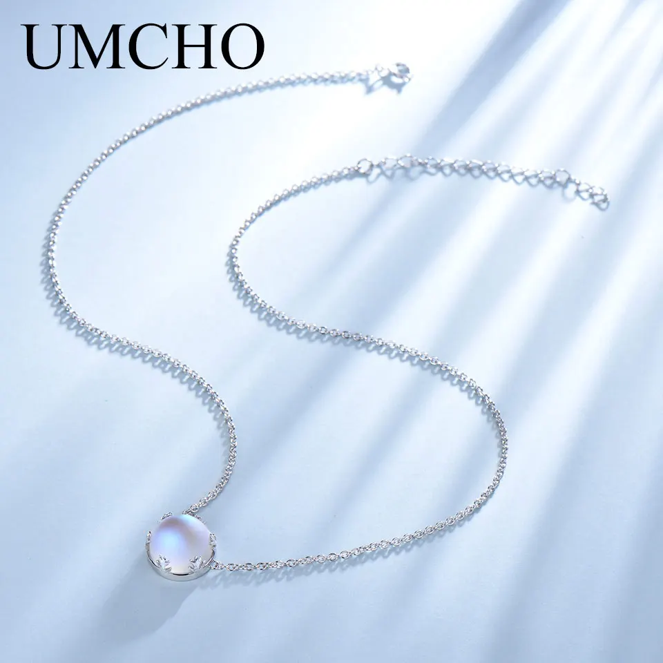 UMCHO  s925 Silver Aurora Pendant Necklace Halo Crystal Gemstone Scale Light Necklace for Women Elegant Jewelry Gift