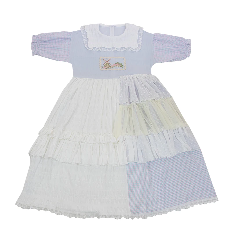 Robe d'été à carreaux en dentelle pour filles, douce et mignonne, avec col bleu marine, taille haute, style victorien, gothique, kawaii, nouvelle collection