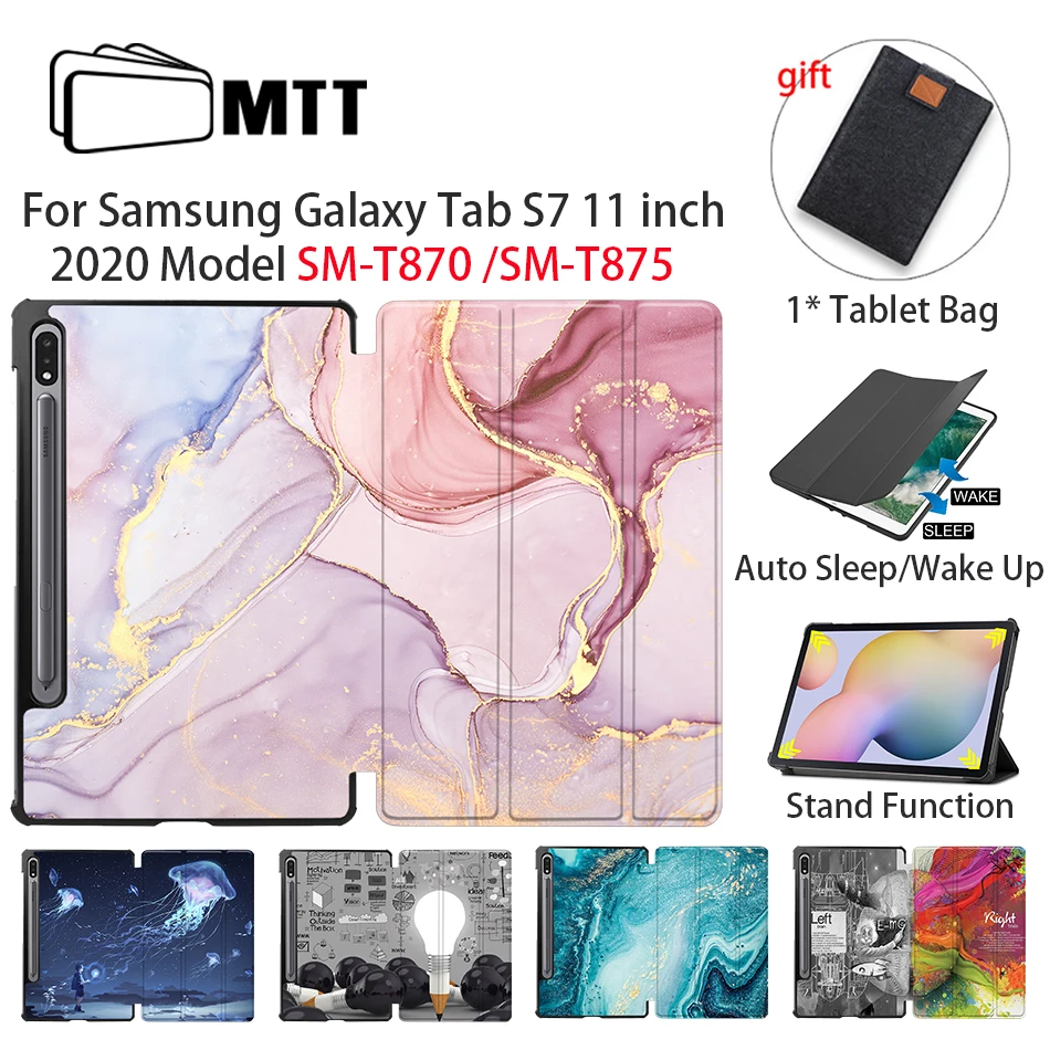 Sanmubaba Case For Samsung Galaxy Tab S7 11 inch 2020 PU Leather Flip Stand Smart Cover Tri-fold Tablet Case SM-T870 SM-T875