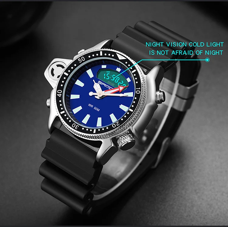 SANDA Mode Sport Männer LED Digital Uhren Dual Display Quarz Armbanduhr Im Freien Wasserdichte Militär Armbanduhren Herren Uhr – Detail 7