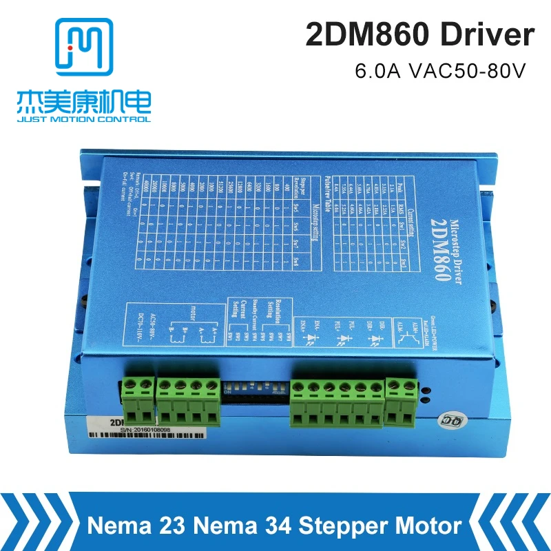 

JMC 2 Phase 2DM860 Stepper Motor Driver 24-110VDC/18-80VAC 8.4A Match with Nema34 Motor for Laser Cutting & Engraving Machine