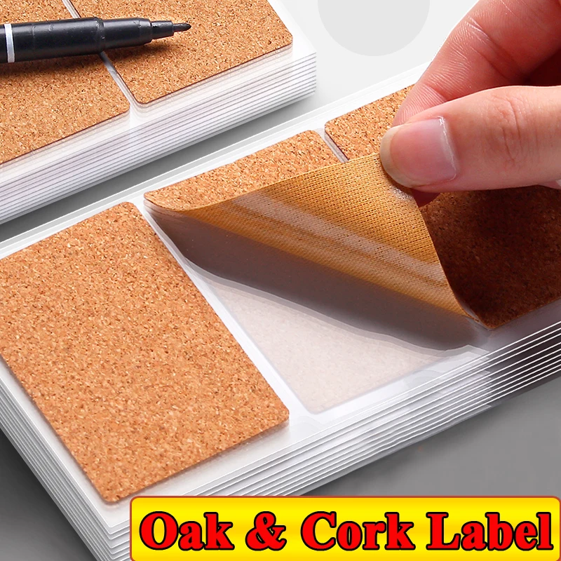 Cork Label Sticker Self-Adhesive Oak Wood Handwritten Stickers Waterproof Classification Labels Can Be Repeatedly Pasted