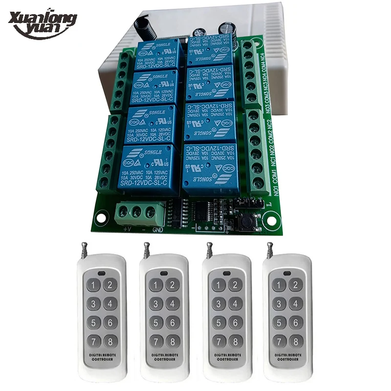 

433Mhz Remote Control Switch for Light,Door, Garage Universal Smart Remote DC 24V 8CH Relay Receiver and Transmitter Controller