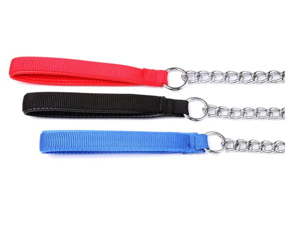 High Quality pet Dog leash double thick nylon handle soft form padded leash strong Iron chain dog leashes for large small dog