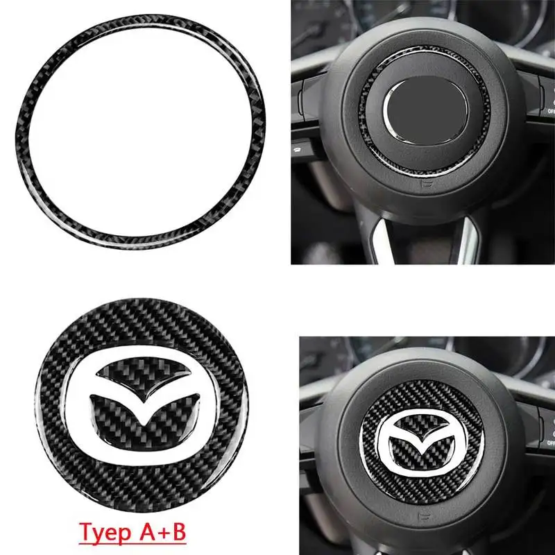 Carbon Fiber Car Steering Wheel Ring Cover Logo Stickers Decorative Interior Styling for Mazda Axela ATENZA CX-5 CX-4 2017 2018