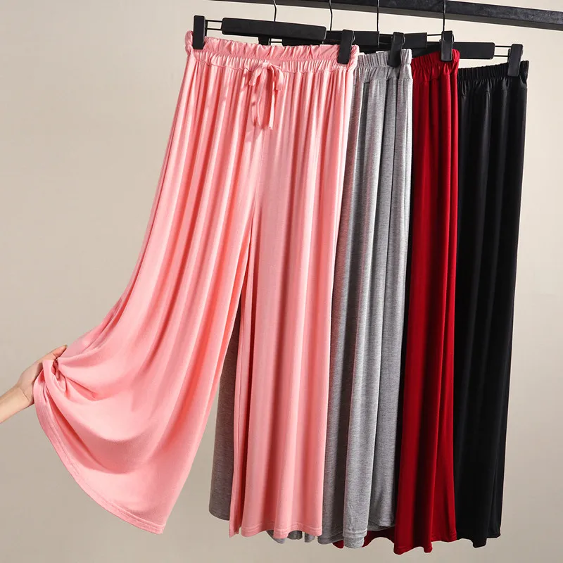 2022 Casual Wide leg Pants Summer Large size Loose Straight Cropped Pants Women Clothing Elastic High waist Trousers M79