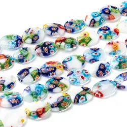 Flat Round Millefiori Lampwork Glass Beads Flower Patterns Lampwork Beads for Jewelry Making DIY Earring Necklace Bracelet