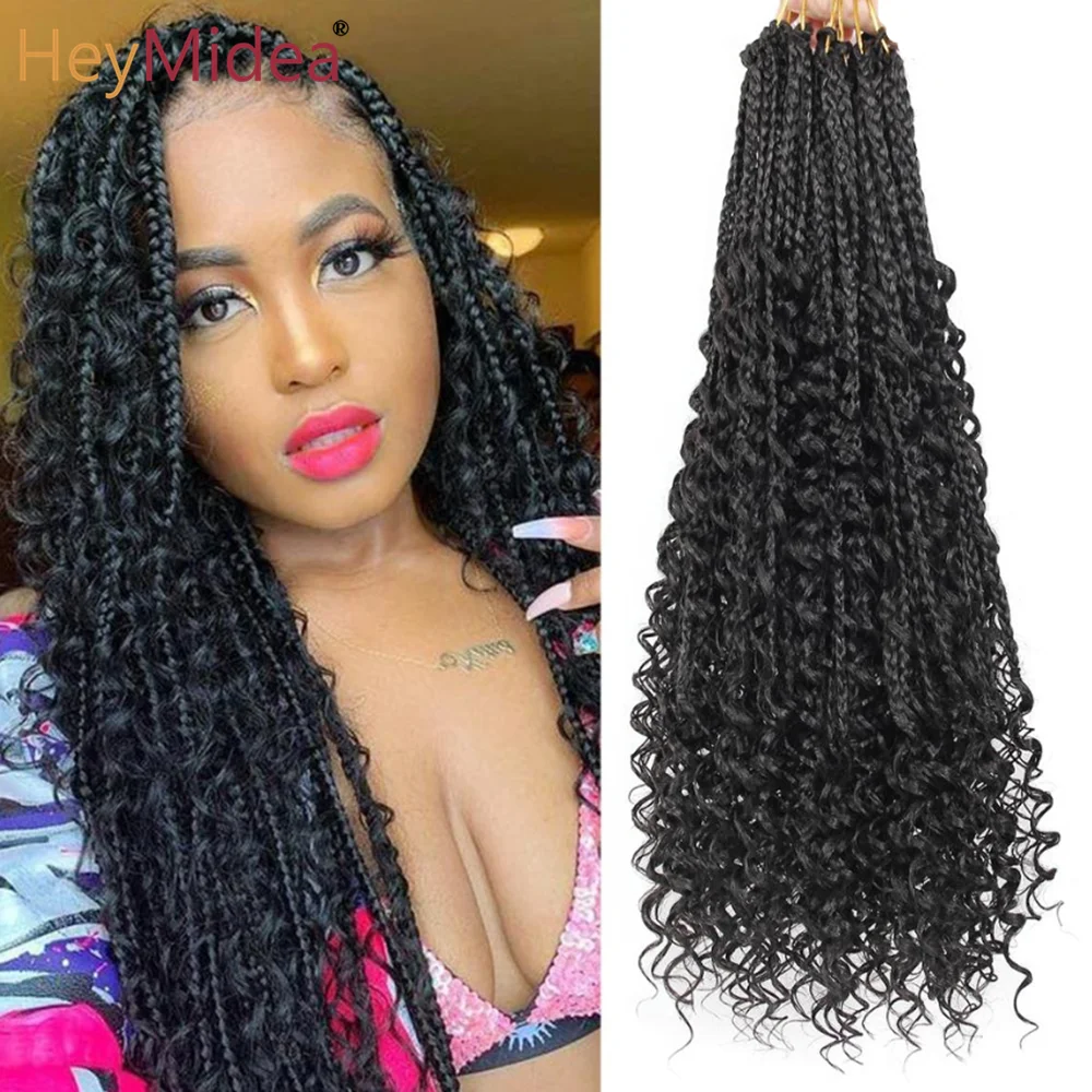 

22inch Synthetic Crochet Hair Messy Goddess Box Braids Hair Bohemian Hair With Curls Boho Braided Hair Extension HeyMidea