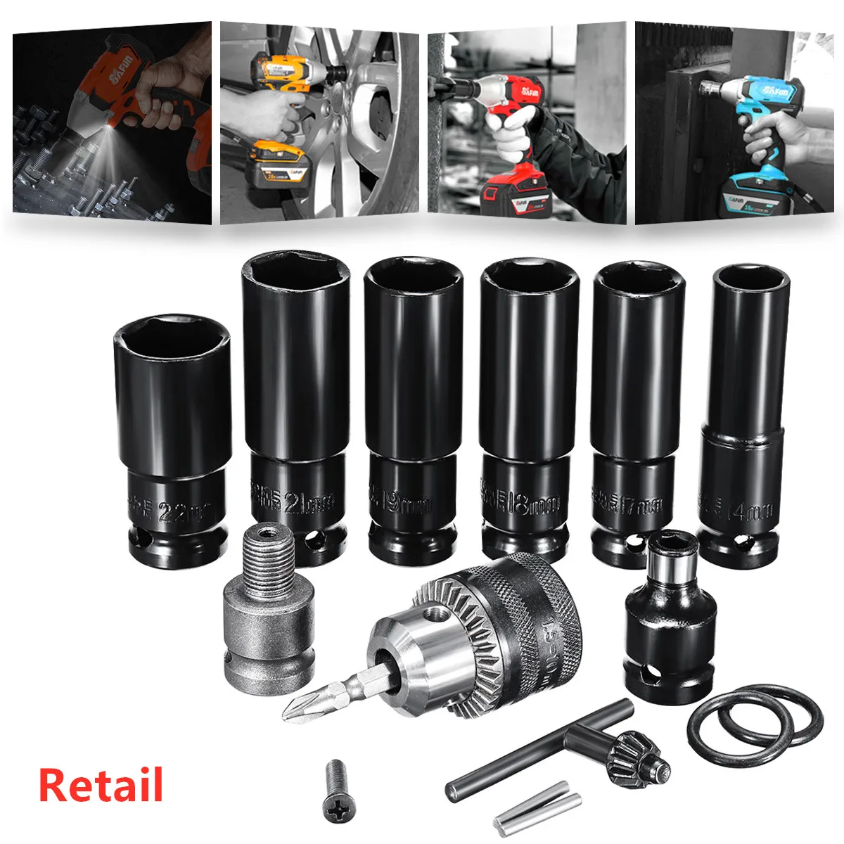 14/17/18/19/21/22mm Sleeve Impact Socket Universal Accessories For Electric Impact Wrench Sleeves Batch Head Drill Chuck Wrench