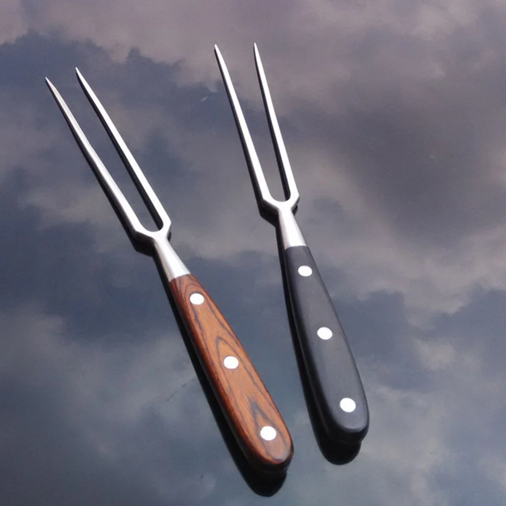 Portable Outdoor Stainless Steel Barbecue Tool Wooden Handle Barbecue Fork Food Fork Meat Fork 30/36 CM For Western Meat Forks