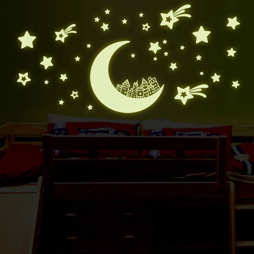 Luna Star Fluorescenza Nottilucenti Night Glow in Dark Luminoso Del Vinile Smontabile Nursery Per Bambini Bambino Camera Da Letto Autoadesivi Della