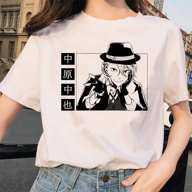 Bungou Stray Dogs Anime Funny Print Harajuku Top Women T-shirt Casual ladies basic O-collar Short Sleeved T-shirt Girl,Drop Ship