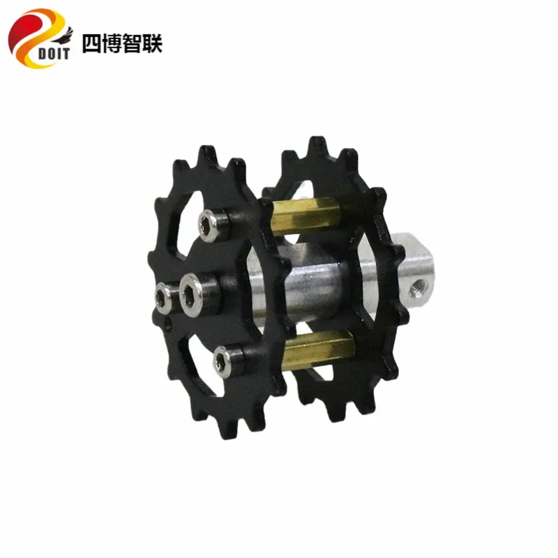 SZDOIT TW-03 Black Metal Shock Absorbing Motor Drive Wheel Aluminum Alloy Motor Load-bearing Wheel for RC Tracked Robot Parts