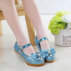 2022 Little Girls Anna Crystal High-Heeled Shoes Children Princess Giltter Shoes Kids Stage Party Dance Shoes Pink Silver Shoes