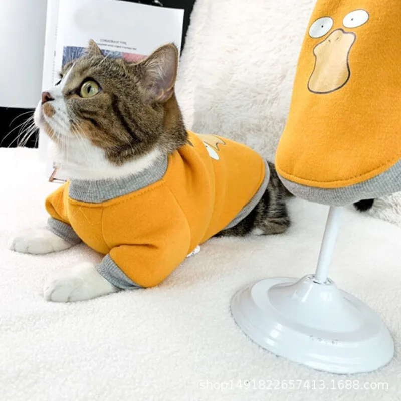 Cat clothes for autumn and winter Plus velvet warmth thick Two-legged Blue cat kitten pet   sweater Small dog 