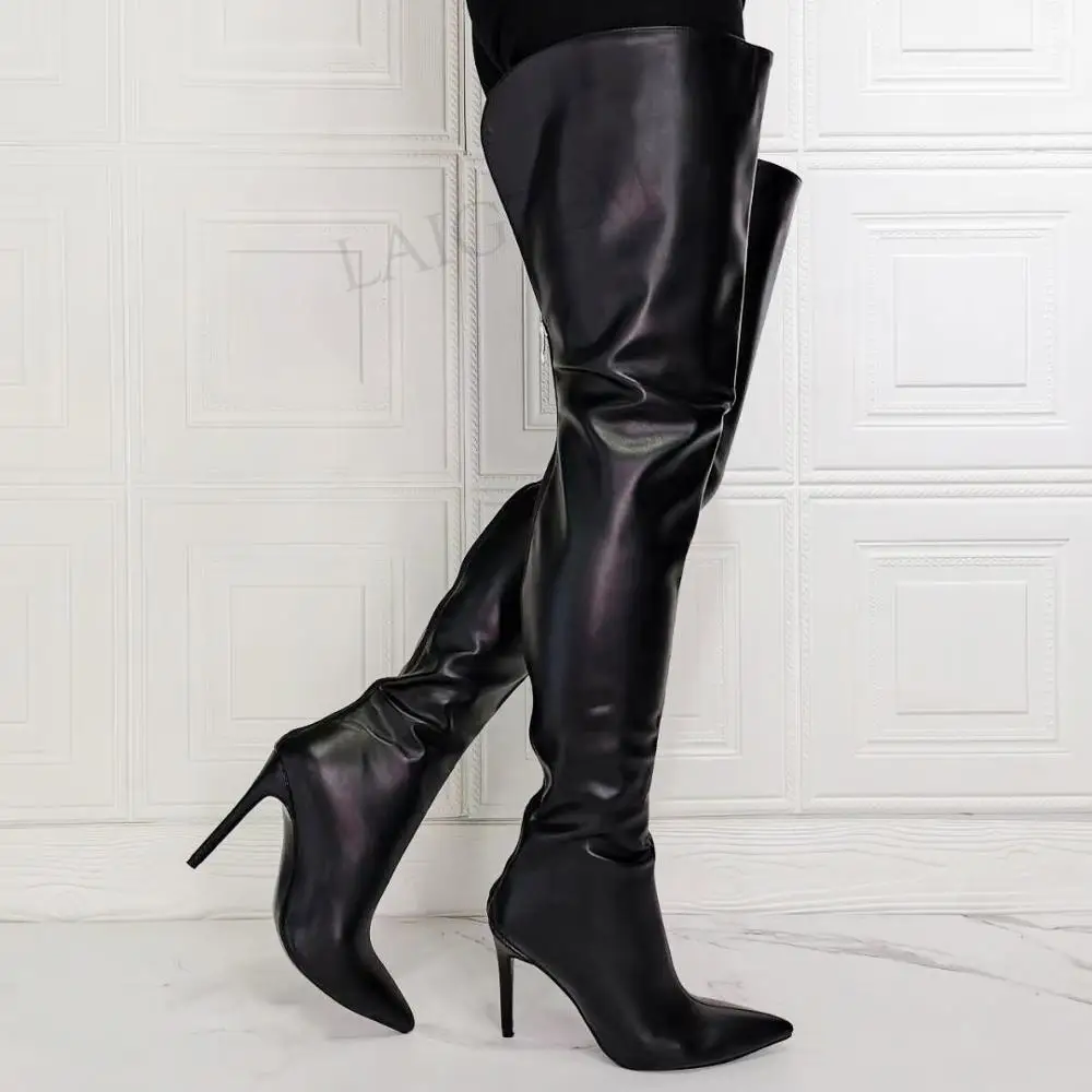 DOBANER Women Thigh High Boots Slim High Heels Zip Up Shoes Woman Over Knee Boots Autumn Winter Party Club Plus Size 43 44 47