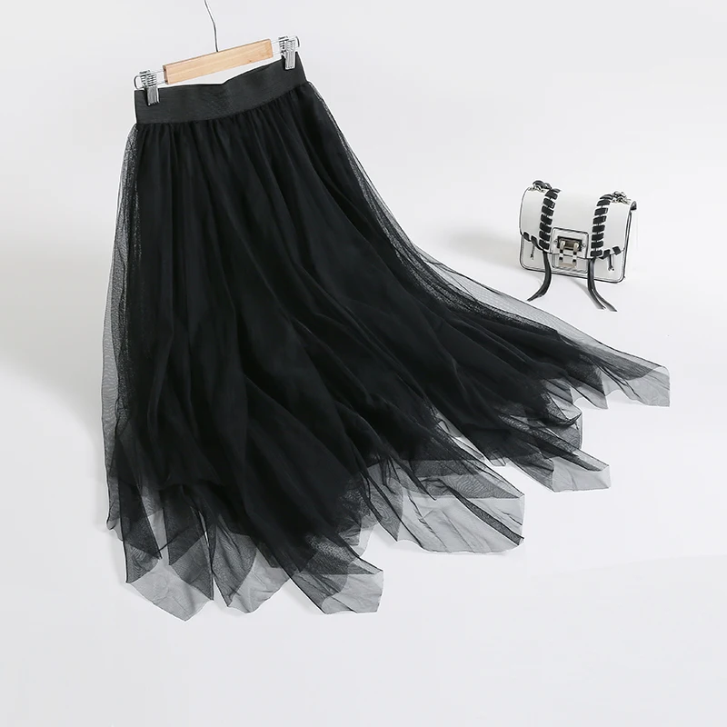 

Summer Mesh Skirt Korean Black Women Skirts A Line Long Skirt Streetwear Vintage Clothes Faldas Mujer Moda 2020 KJ1712