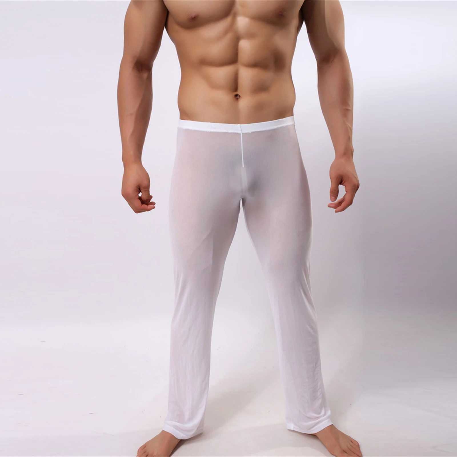 Men Ultra-thin Pajamas Sexy Sleeping Bottom Male Sissy Exotic Homewear Sheer Mesh See Though Loungewear