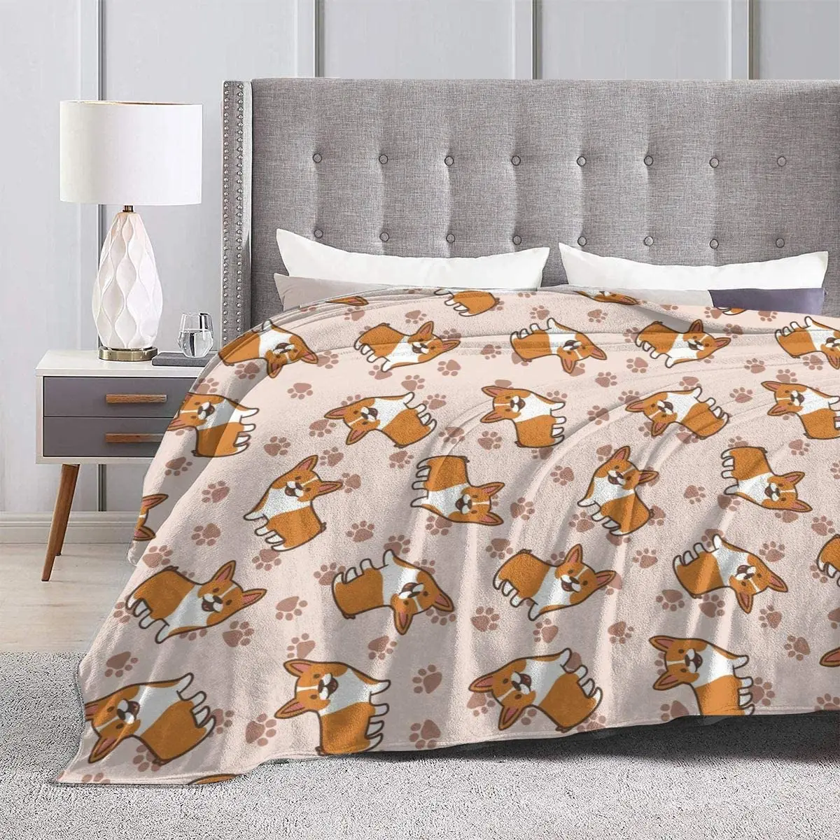 Corgi Dogs flanella Fleece Throw coperta soggiorno camera da letto divano Warm Soft Paw Print coperta da letto per bambini adulti per tutte le