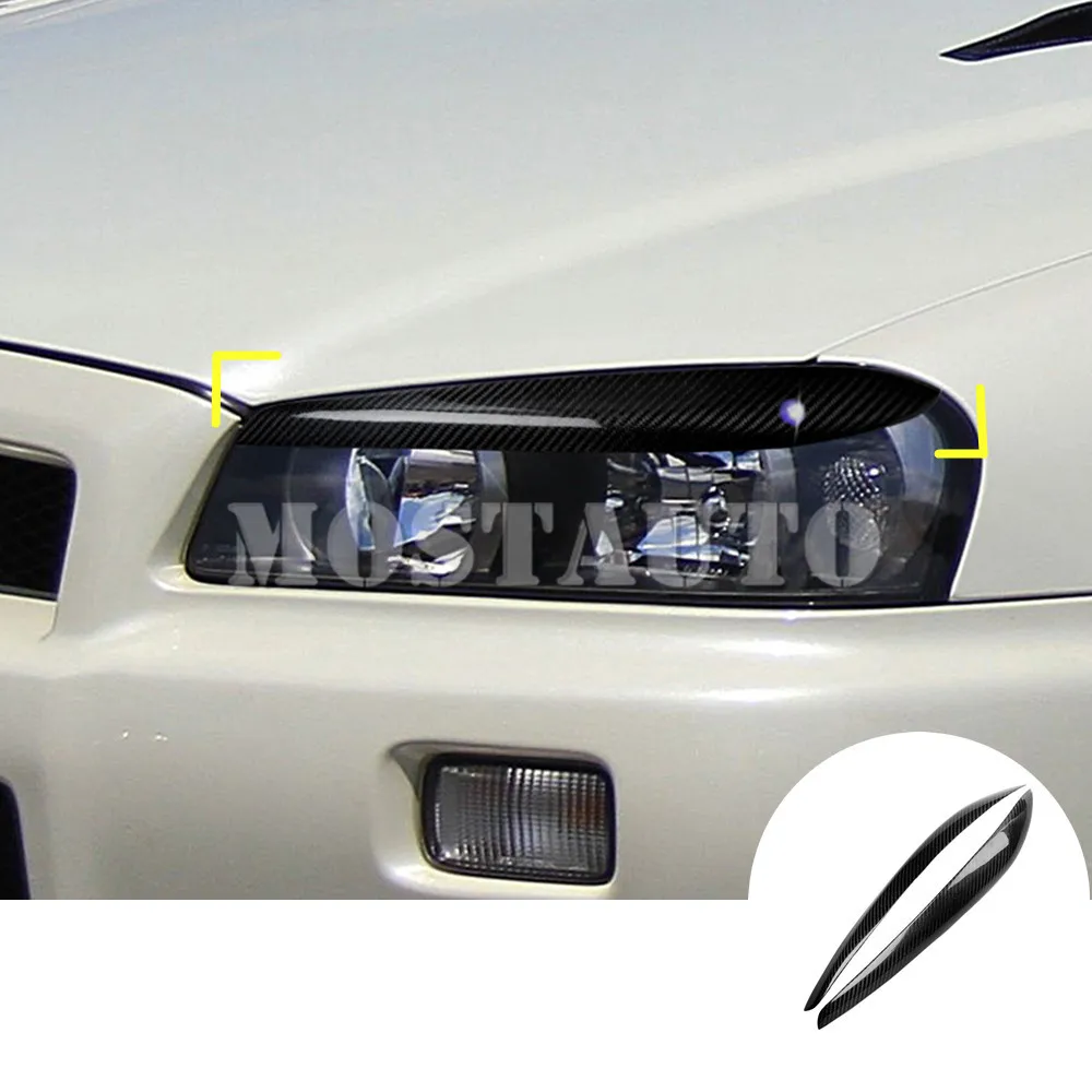 

For Nissan Skyline R34 GTR GTT Real Carbon Fiber Exterior Headlight Cover Eyelid Eyebrow Trim 1999-2002 2pcs Car Accessories