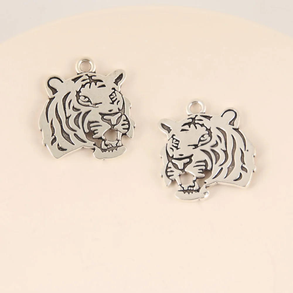 15pcs Metal Tiger Head Charms DIY Silver Color Color Lion Pendants For Animal Jewelry Making Accessorie