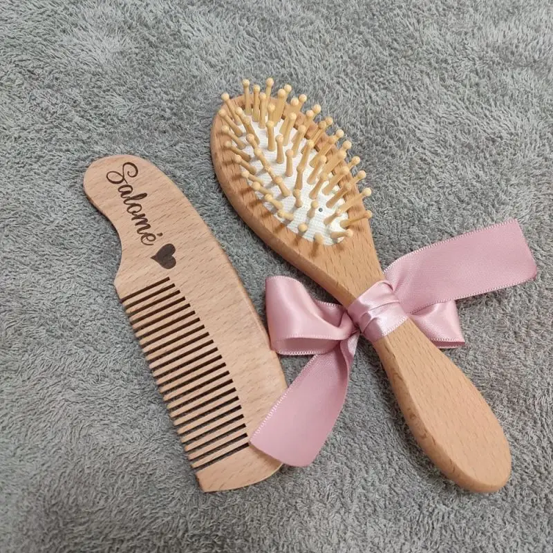 Baby Hair Brush and Comb, Natural Wood Manually Polished Eco Friendly Kids Massage Brush Baby Shower Gift