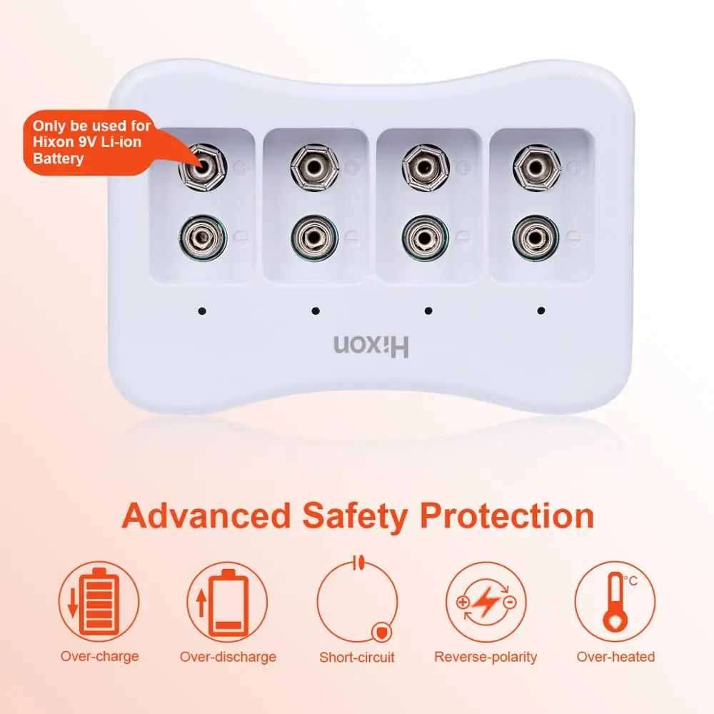 9V 6F22 Protected 850mAh Rechargeable Li-ion Battery&Charger For Smoke Alarm, Fire Alarm, Multimeter,Radio Microphone