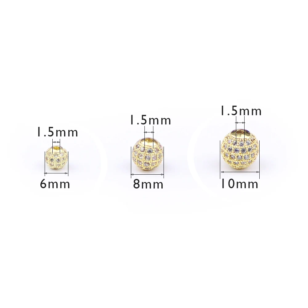 WLYeeS 6 8 10mm Micro Pave White Crystal Round Space Loose bead Charms Metal Copper Ball for Jewelry Bracelet earring DIY Making