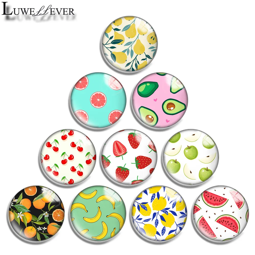 12mm 14mm 16mm 20mm 25mm 30mm 705 Fruit Mix Round Glass Cabochon Jewelry Finding 18mm Snap Button Charm Bracelet