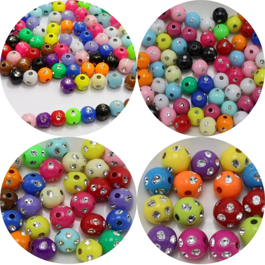 Mixed Color Sparkling Silver Dots Acrylic Round Bead 5-10mm Spacer Jewelry Make