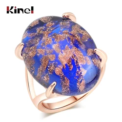 Kinel Hot Luxury Natural Stone Ring For Women 585 Rose Gold Simple Oval Fashion Rings Wedding Jewelry 2021 New