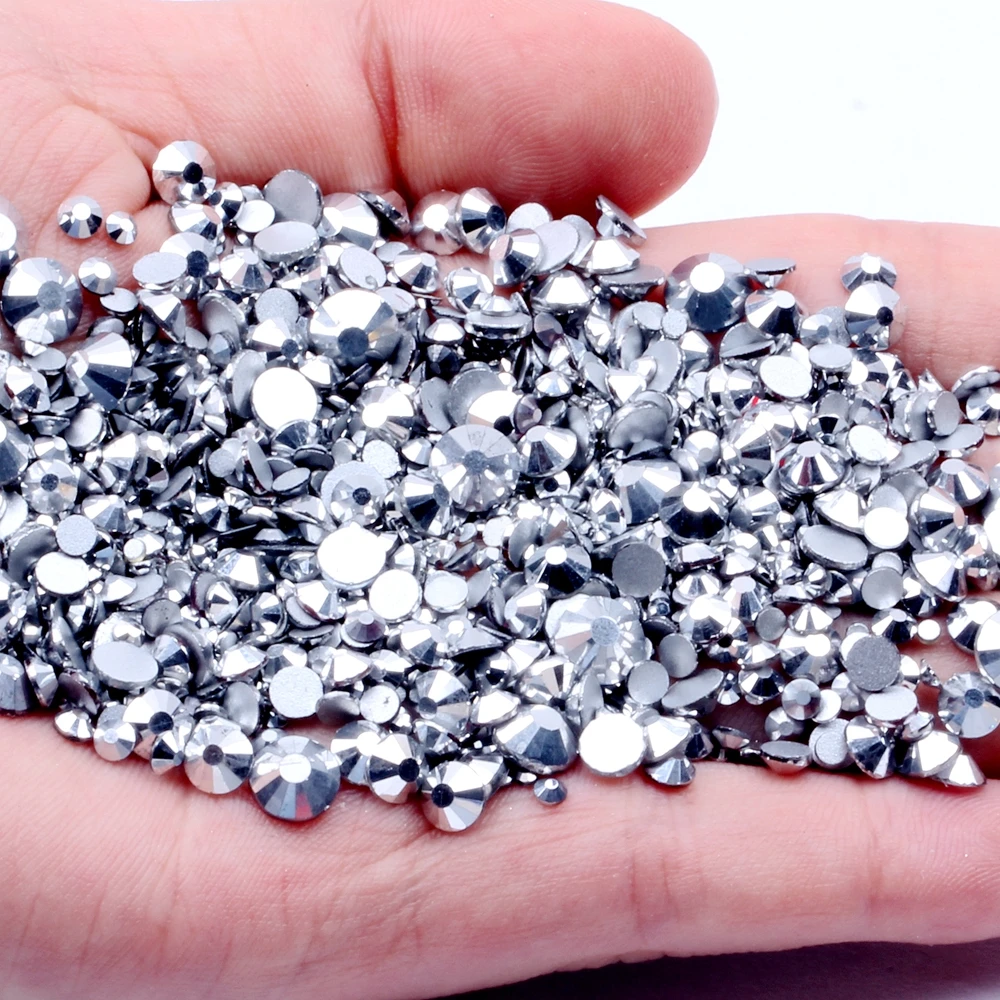 Non Hotfix Strass Rhinestones Silver Coating All Size Flatback Round Glue On Glass Stones And Crystals DIY Nails Art Decorations