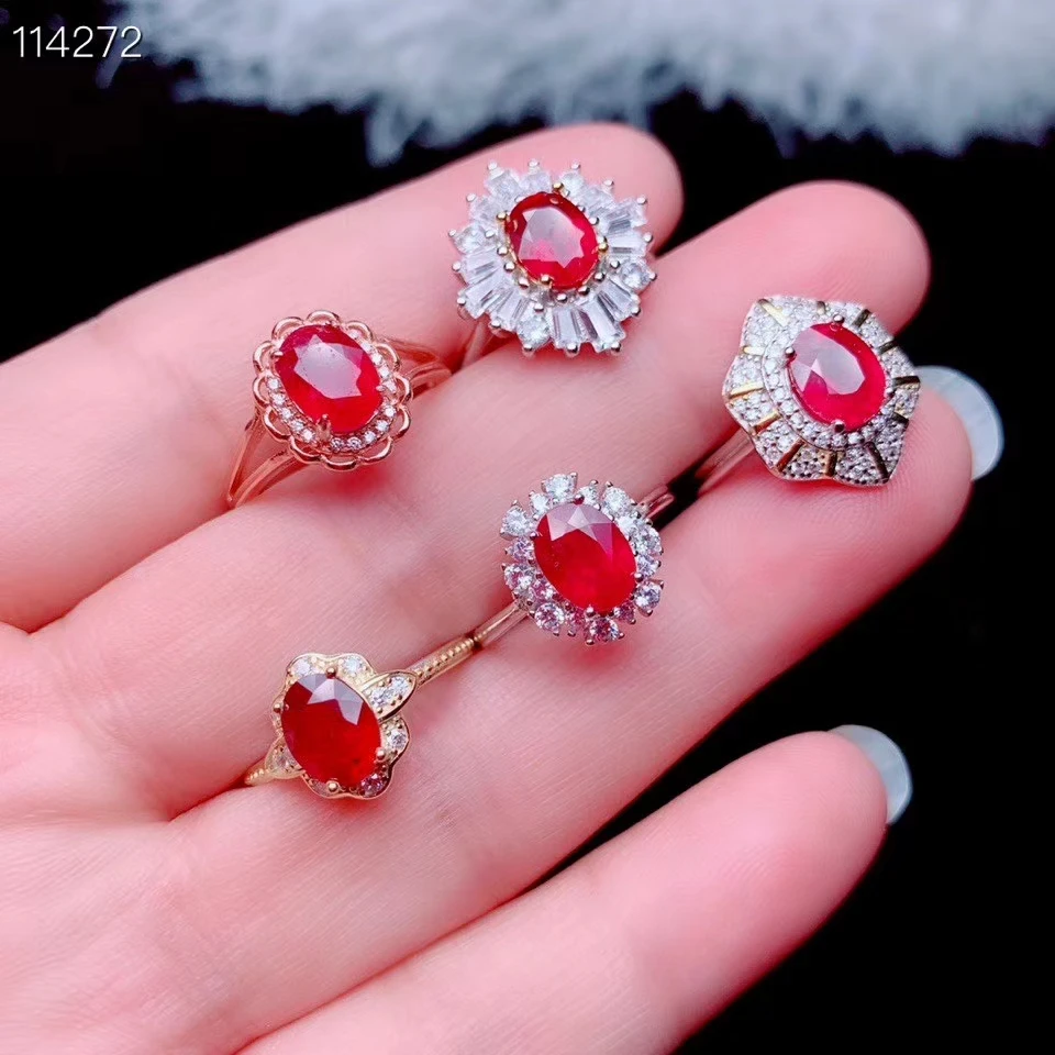 925 sterling silver natural newly burned ruby girl ring high clarity cut surface translucent luxury fashion support testing