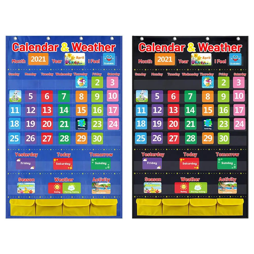 Preschool calendar and weather pocket chart set with 114 cards for kindergarten children teaching school supplies for kindergart