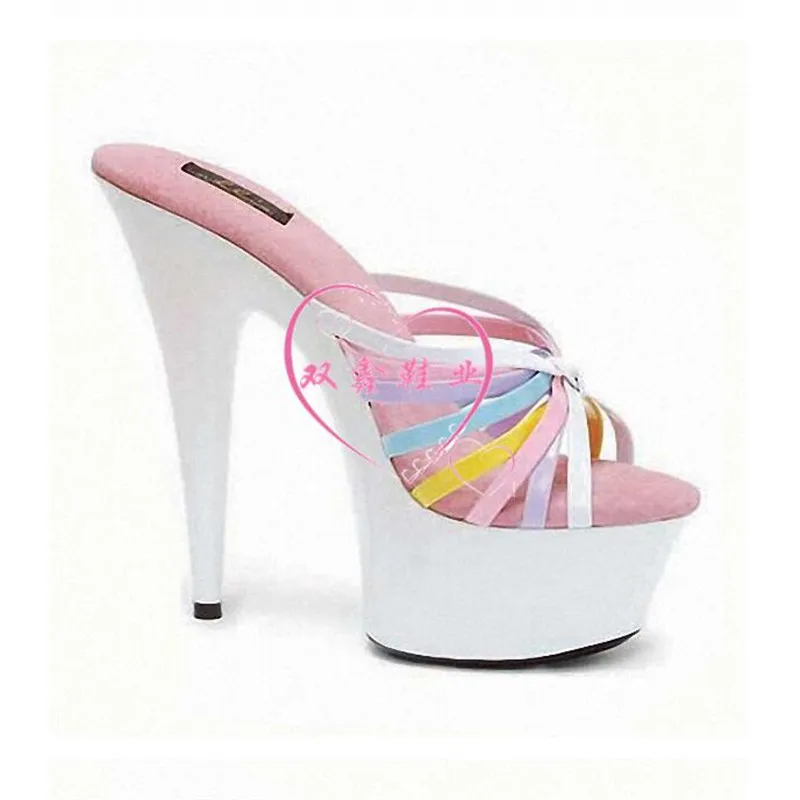 Nuove pantofole da donna sandali di colore casual di alta qualità di vendita calda scarpe incredibili 15CM stiletto sfilata di moda sexy 3-14 15