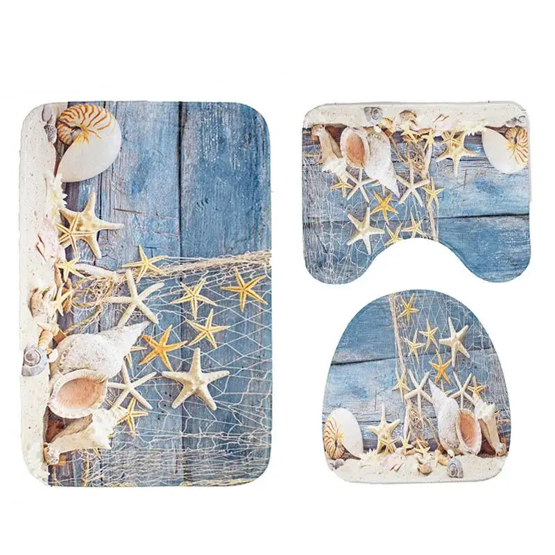 3pcs/lot Conch Flannel Fabric Toilet Seat Cover Sea Style Toilet Case Bathroom Door Non-slip Mat Home Decoration ZT392