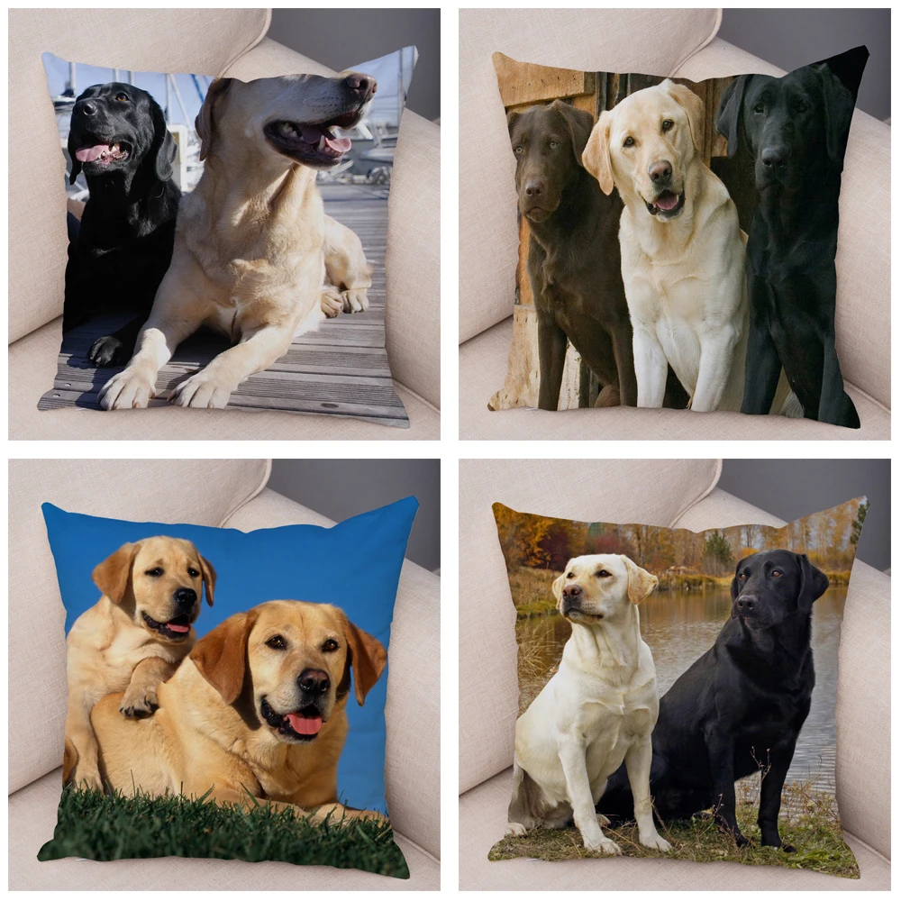 Labrador Dog Printed Cushion Cover for Sofa Home Car Decor Cute Pet Animal Pillowcase Super Soft Short Plush Pillow Case 45*45cm