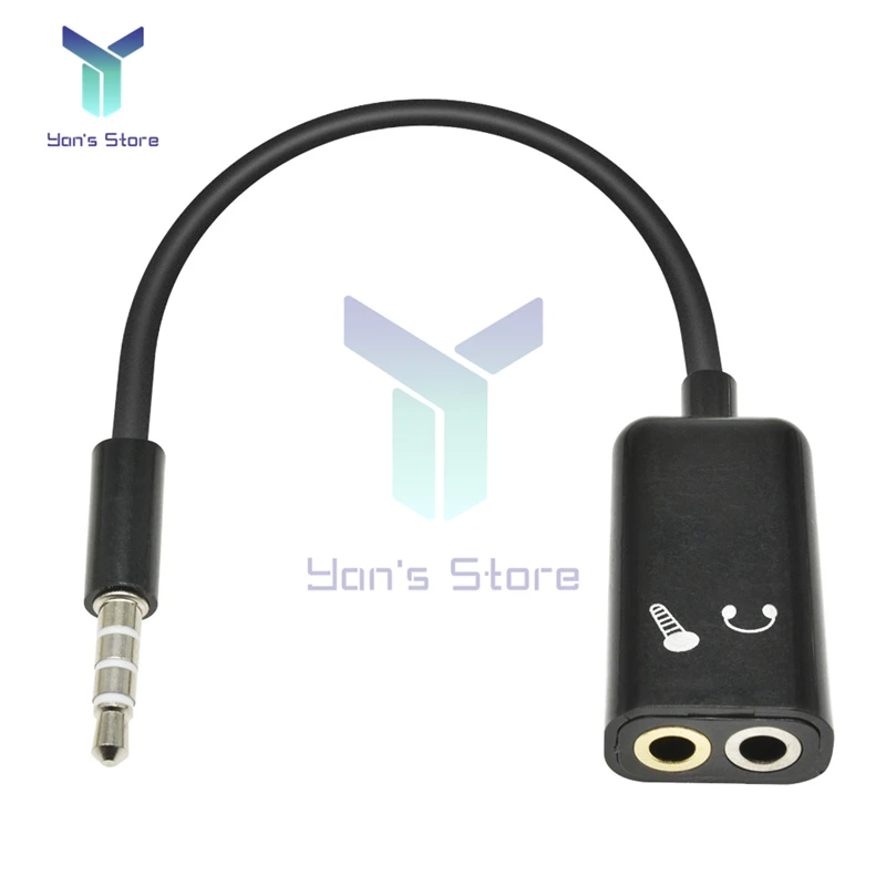 2 in 1 3.5mm Separator Adapter Splitter Stereo Audio Cable Adapter Connector Male to Headphone Headset + Microphone Mic for PC