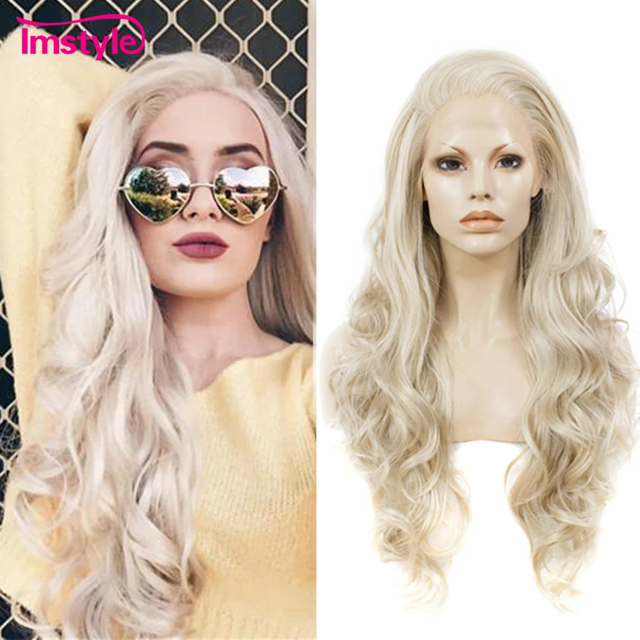 Imstyle asch blonde synthetische Spitze Front Perücke langes Haar gewellte Perücken für Frauen Hoch temperatur faser Cosplay Spitze Front Perücke